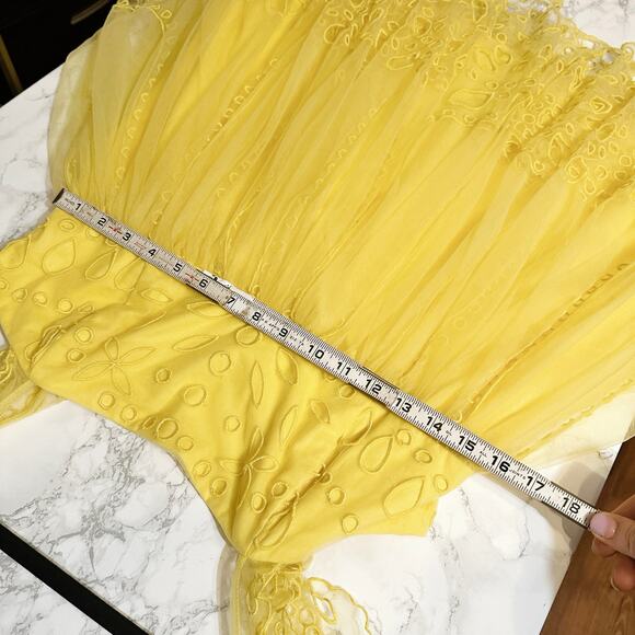 Anthro X Let Me Be Yellow Eyelet Tulle Mini Dress women’s size medium NEW - Picture 11 of 12